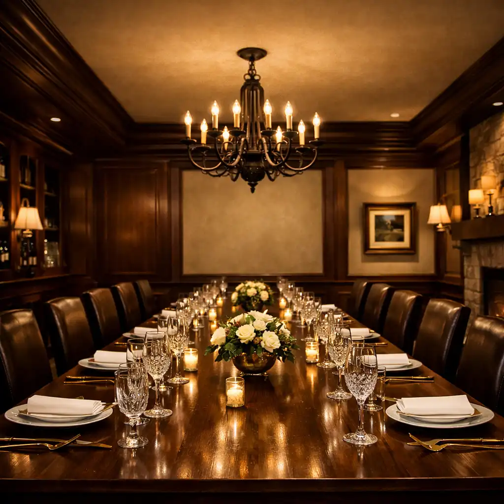 A luxurious private dining table set for a formal event at Bistro Zanor